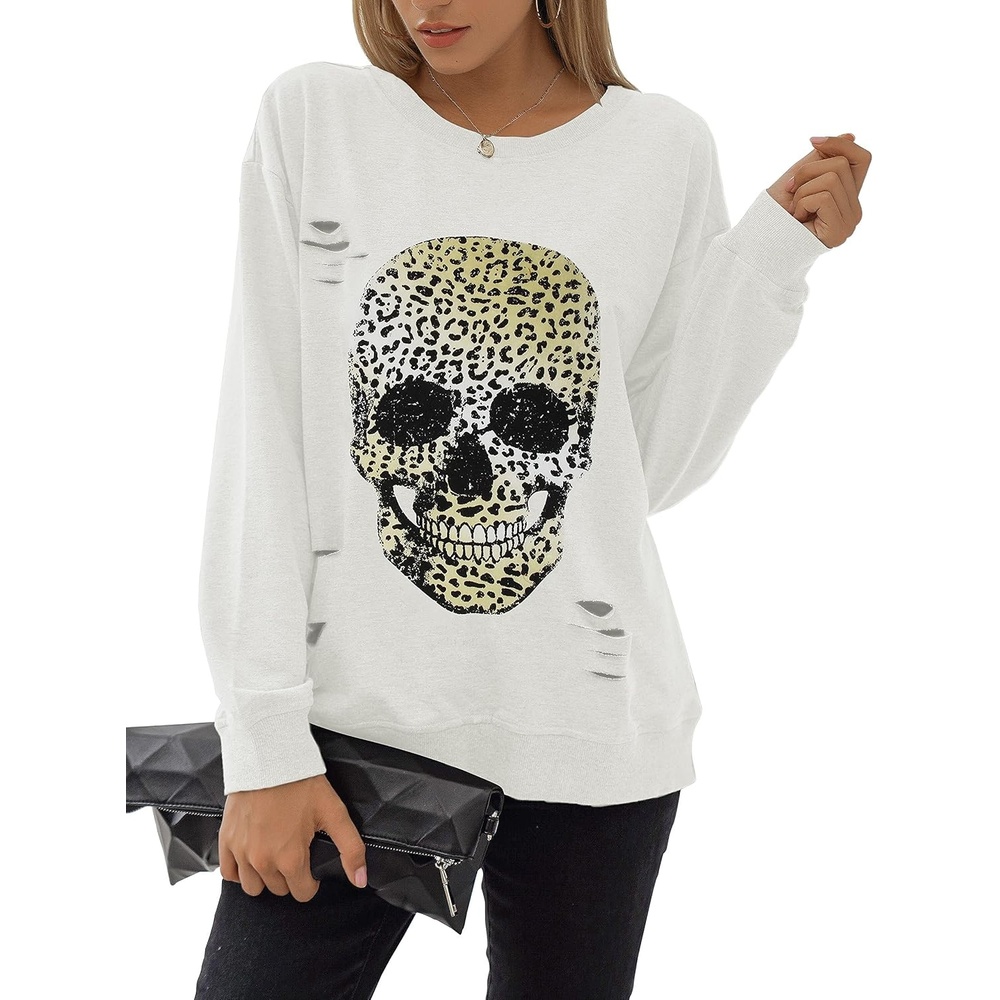 image:imageBlooming Jelly Womens Halloween Sweatshirts Skull Shirts Fall SweaterWhite