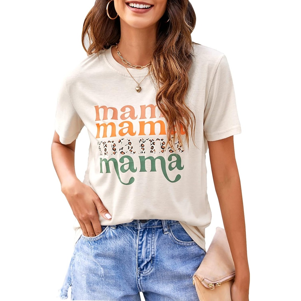 image:imageBlooming Jelly Womens Mama Shirt Fashion Graphic Tee Shirts Loose Fit Summer Tops Short Sleeve BlousesAbeige