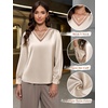 Blooming Jelly Women Silk Business Dressy Casual Blouses Long Sleeve Tops(Beige)