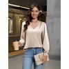 Blooming Jelly Women Silk Business Dressy Casual Blouses Long Sleeve Tops(Beige)