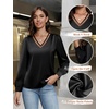 Blooming Jelly Women Silk Business Dressy Casual Blouses Long Sleeve Tops(Black)