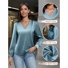 Blooming Jelly Women Silk Business Dressy Casual Blouses Long Sleeve Tops(Blue)