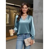 Blooming Jelly Women Silk Business Dressy Casual Blouses Long Sleeve Tops(Blue)