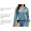 Blooming Jelly Women Silk Business Dressy Casual Blouses Long Sleeve Tops(Blue)
