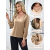 Blooming Jelly Women Silk Business Dressy Casual Blouses Long Sleeve Tops(Brown)