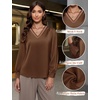 Blooming Jelly Women Silk Business Dressy Casual Blouses Long Sleeve Tops(Dark Brown)