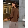 Blooming Jelly Women Silk Business Dressy Casual Blouses Long Sleeve Tops(Dark Brown)