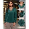 Blooming Jelly Women Silk Business Dressy Casual Blouses Long Sleeve Tops(Green)