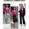 Blooming Jelly Women Silk Business Dressy Casual Blouses Long Sleeve Tops(Hot Pink)