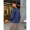 Blooming Jelly Women Silk Business Dressy Casual Blouses Long Sleeve Tops(Navy Blue)