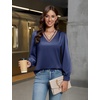 Blooming Jelly Women Silk Business Dressy Casual Blouses Long Sleeve Tops(Navy Blue)