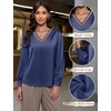 Blooming Jelly Women Silk Business Dressy Casual Blouses Long Sleeve Tops(Navy Blue)