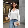 Blooming Jelly Women Silk Business Dressy Casual Blouses Long Sleeve Tops(White)