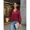 Blooming Jelly Women Silk Business Dressy Casual Blouses Long Sleeve Tops(Wine Red)