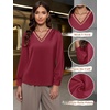 Blooming Jelly Women Silk Business Dressy Casual Blouses Long Sleeve Tops(Wine Red)