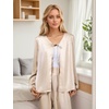 Blooming Jelly Women Silk Pajamas Set 2 Piece Satin PJ Sets Long Sleeve with Tie Lounge Sleepwear(Apricot)