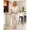 Blooming Jelly Women Silk Pajamas Set 2 Piece Satin PJ Sets Long Sleeve with Tie Lounge Sleepwear(Apricot)