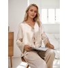 Blooming Jelly Women Silk Pajamas Set 2 Piece Satin PJ Sets Long Sleeve with Tie Lounge Sleepwear(Apricot)