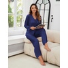 Blooming Jelly Women Silk Pajamas Set 2 Piece Satin PJ Sets Long Sleeve with Tie Lounge Sleepwear(Deep Blue)