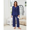 Blooming Jelly Women Silk Pajamas Set 2 Piece Satin PJ Sets Long Sleeve with Tie Lounge Sleepwear(Deep Blue)