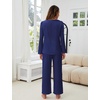 Blooming Jelly Women Silk Pajamas Set 2 Piece Satin PJ Sets Long Sleeve with Tie Lounge Sleepwear(Deep Blue)