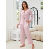 Blooming Jelly Women Silk Pajamas Set 2 Piece Satin PJ Sets Long Sleeve with Tie Lounge Sleepwear(Pink)