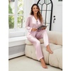 Blooming Jelly Women Silk Pajamas Set 2 Piece Satin PJ Sets Long Sleeve with Tie Lounge Sleepwear(Pink)