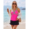 Blooming Jelly Womens 3 Piece Tankini Swimsuits Tummy Control Bathing Suit(Hot Pink)