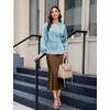 Blooming Jelly Womens Business Casual Blouses Dressy Long Sleeve Tops Satin Silk Work Shirt Fall Fashion 2026(Blue Green,Small)
