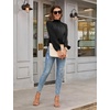 Blooming Jelly Womens Business Casual Tops Long Sleeve Work Shirts Mock Neck Dressy Tops Satin Silk Fall Outfits 2024(Black)