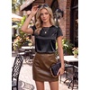 Blooming Jelly Womens Business Dressy Casual Tops Silk Satin Crew Neck Blouse Trendy Cap Short Sleeve Summer Shirts 2026(Black)