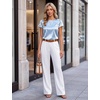 Blooming Jelly Womens Business Dressy Casual Tops Silk Satin Crew Neck Blouse Trendy Cap Short Sleeve Summer Shirts 2026(Blue)