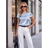 Blooming Jelly Womens Business Dressy Casual Tops Silk Satin Crew Neck Blouse Trendy Cap Short Sleeve Summer Shirts 2026(Blue)