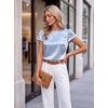 Blooming Jelly Womens Business Dressy Casual Tops Silk Satin Crew Neck Blouse Trendy Cap Short Sleeve Summer Shirts 2026(Blue)