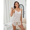 Blooming Jelly Womens Cami Pajama Sets Cute Heart Printed Pjs Sexy Sleepwear 2 Piece V Neck Pj Sets Cozy Loungewear(Apricot)