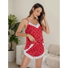 Blooming Jelly Womens Cami Pajama Sets Cute Heart Printed Pjs Sexy Sleepwear 2 Piece V Neck Pj Sets Cozy Loungewear(Red)