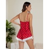 Blooming Jelly Womens Cami Pajama Sets Cute Heart Printed Pjs Sexy Sleepwear 2 Piece V Neck Pj Sets Cozy Loungewear(Red)
