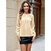 Blooming Jelly Womens Dressy Business Casual Blouse Pleated Long Sleeve Tops Satin Silk Work Shirt Fall Outfits 2026(Apricot Yellow)