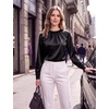 Blooming Jelly Womens Dressy Business Casual Blouse Pleated Long Sleeve Tops Satin Silk Work Shirt Fall Outfits 2026(Black)