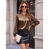 Blooming Jelly Womens Dressy Business Casual Blouse Pleated Long Sleeve Tops Satin Silk Work Shirt Fall Outfits 2026(Brown)