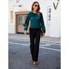 Blooming Jelly Womens Dressy Business Casual Blouse Pleated Long Sleeve Tops Satin Silk Work Shirt Fall Outfits 2026(Dark Green)