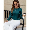 Blooming Jelly Womens Dressy Business Casual Blouse Pleated Long Sleeve Tops Satin Silk Work Shirt Fall Outfits 2026(Dark Green)