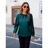 Blooming Jelly Womens Dressy Business Casual Blouse Pleated Long Sleeve Tops Satin Silk Work Shirt Fall Outfits 2026(Dark Green)