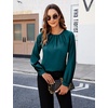 Blooming Jelly Womens Dressy Business Casual Blouse Pleated Long Sleeve Tops Satin Silk Work Shirt Fall Outfits 2026(Dark Green)