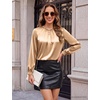 Blooming Jelly Womens Dressy Business Casual Blouse Pleated Long Sleeve Tops Satin Silk Work Shirt Fall Outfits 2026(Golden)