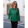 Blooming Jelly Womens Dressy Business Casual Blouse Pleated Long Sleeve Tops Satin Silk Work Shirt Fall Outfits 2026(Green)