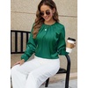 Blooming Jelly Womens Dressy Business Casual Blouse Pleated Long Sleeve Tops Satin Silk Work Shirt Fall Outfits 2026(Green)