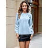 Blooming Jelly Womens Dressy Business Casual Blouse Pleated Long Sleeve Tops Satin Silk Work Shirt Fall Outfits 2026(Light Blue)