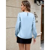 Blooming Jelly Womens Dressy Business Casual Blouse Pleated Long Sleeve Tops Satin Silk Work Shirt Fall Outfits 2026(Light Blue)