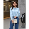 Blooming Jelly Womens Dressy Business Casual Blouse Pleated Long Sleeve Tops Satin Silk Work Shirt Fall Outfits 2026(Light Blue)